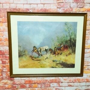 Vintage H. Goodwine Framed Hare Triggered Western Stagecoach  Art Print